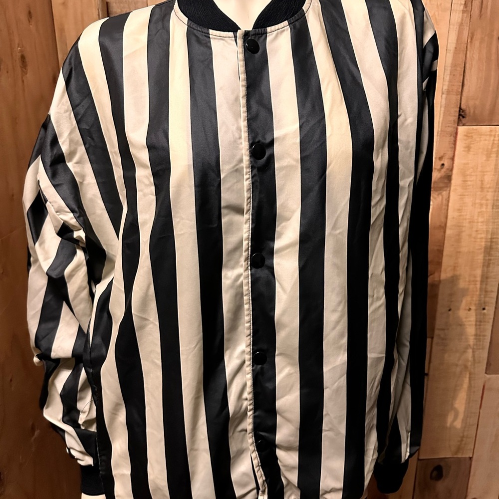 Honigs vintage Black and White Striped Bomber referee Jacket sz L